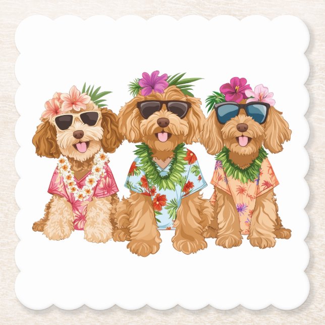 Hawaiian Goldendoodle Dogs Flower Lei Underlägg Papper (Framsida)