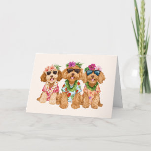 Hawaiian Goldendoodle Hundar Flower Lei Kort