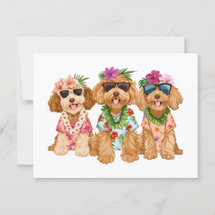 Hawaiian Goldendoodle Hundar Flower Lei Vykort