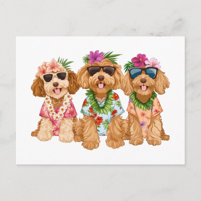 Hawaiian Goldendoodle Hundar Flower Lei Vykort (Framsida)