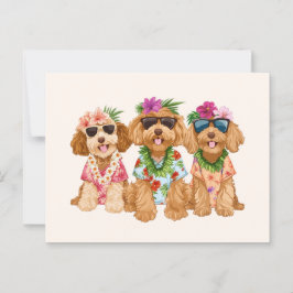 Hawaiian Goldendoodle Hundar Flower Lei Vykort