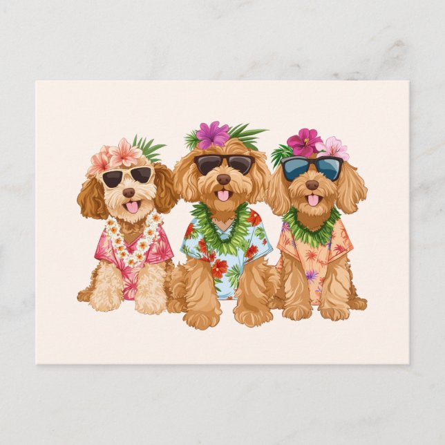 Hawaiian Goldendoodle Hundar Flower Lei Vykort (Framsida)