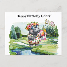 Hawaiian Golfer Birthday Helg Vykort