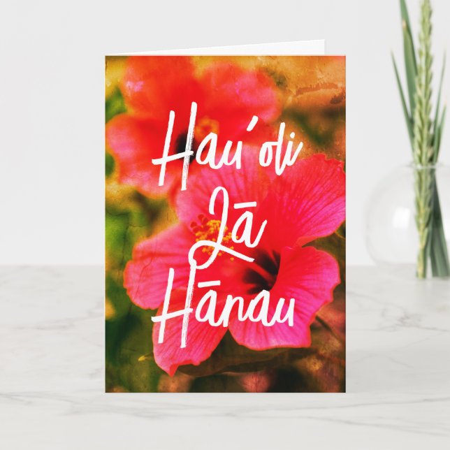 Hawaiian Grattis på födelsedagen Blommigt Hauoli L Kort (Framsida)