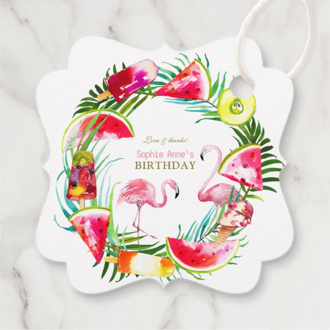 Hawaiian Greenery Fruits Birds Bassäng Gåvor Etiketter (Baksida)