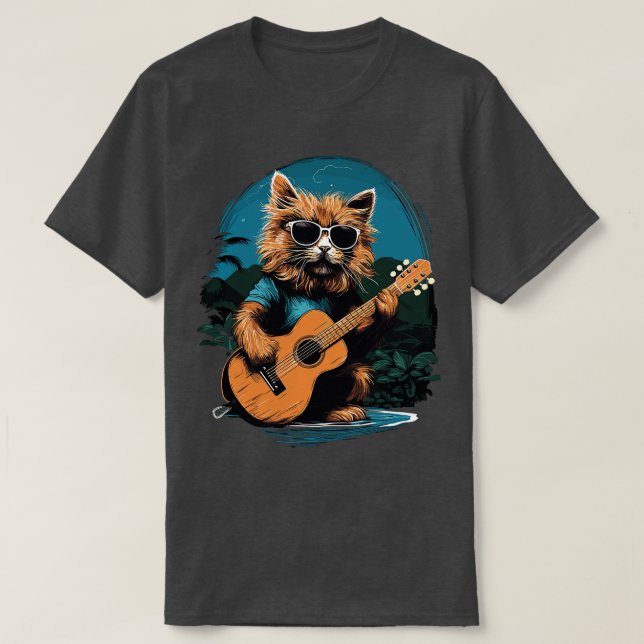 Hawaiian Guitar Music Cont Festival Funny Cat H T Shirt (Design framsida)