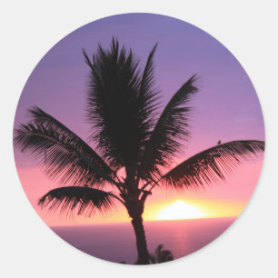 Hawaiian Handflatan Träd & Colorful Sunset Runt Klistermärke