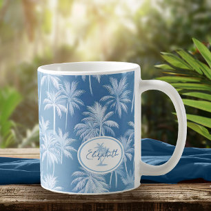 Hawaiian Handflatan Träd Silhouette Mönster Blue I Kaffemugg