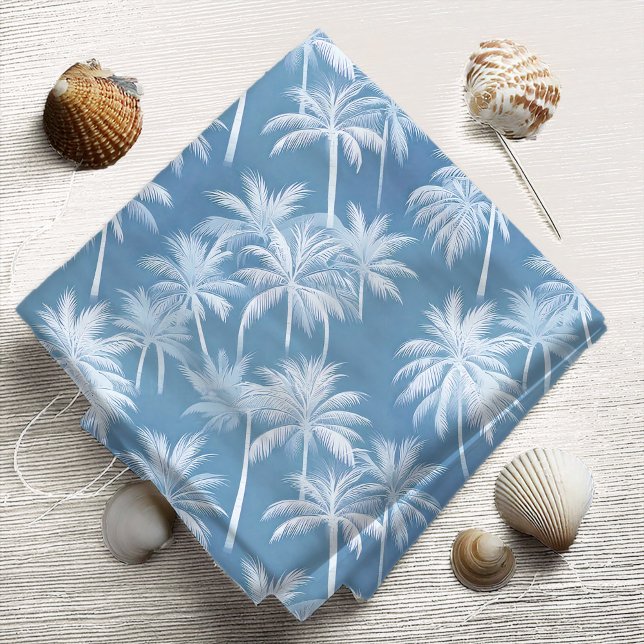 Hawaiian Handflatan Träd Silhouette Mönster Blue I Tyg (Skapare uppladdad)