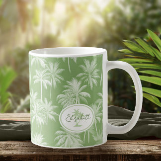 Hawaiian Handflatan Träd Silhouette Mönster Grönt  Kaffemugg