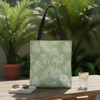 Hawaiian Handflatan Träd Silhouette Mönster Grönt  Tygkasse