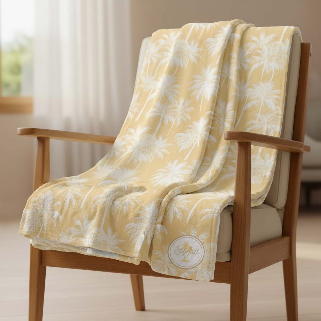Hawaiian Handflatan Träd Silhouette Mönster Guld I Fleecefilt (Skapare uppladdad)