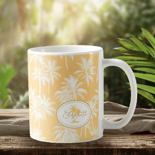 Hawaiian Handflatan Träd Silhouette Mönster Guld I Kaffemugg