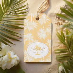 Hawaiian Handflatan Träd Silhouette Mönster Guld I Presentetikett
