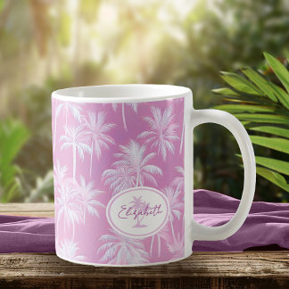 Hawaiian Handflatan Träd Silhouette Mönster Plum I Kaffemugg