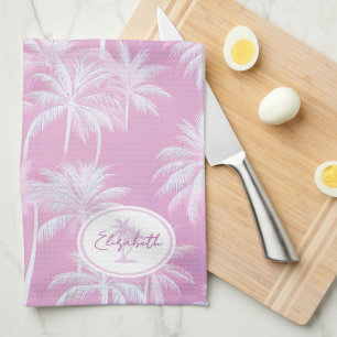 Hawaiian Handflatan Träd Silhouette Mönster Plum I Kökshandduk