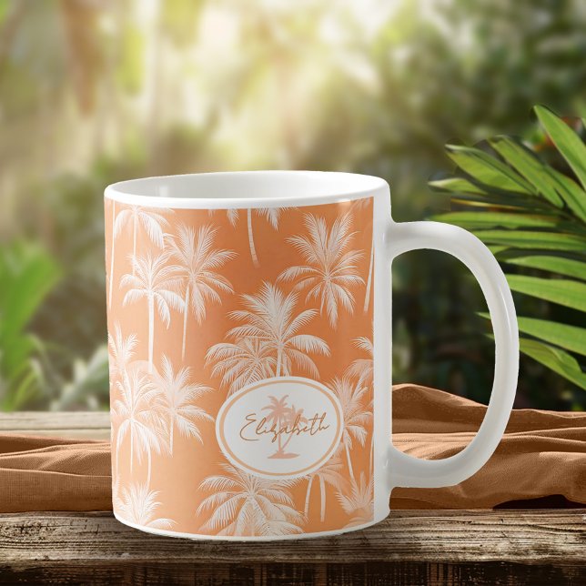 Hawaiian Handflatan Träd Silhouette Mönster Tacao  Kaffemugg (Skapare uppladdad)