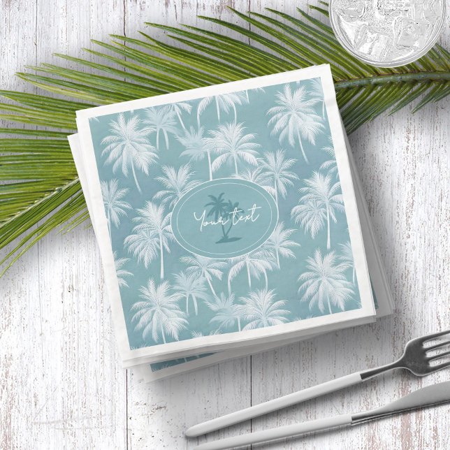 Hawaiian Handflatan Träd Silhouette Mönster Teal I Pappersservett (Skapare uppladdad)