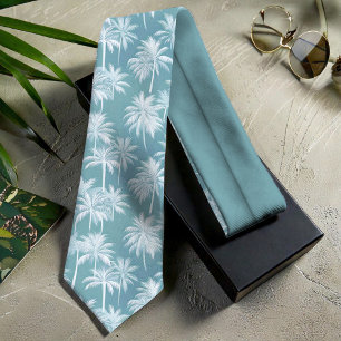 Hawaiian Handflatan Träd Silhouette Mönster Teal I Slips