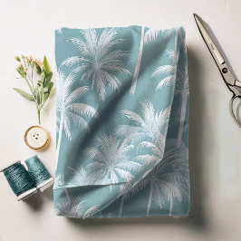 Hawaiian Handflatan Träd Silhouette Mönster Teal I Tyg