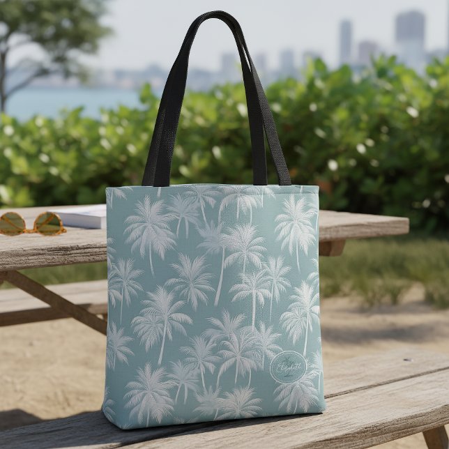 Hawaiian Handflatan Träd Silhouette Mönster Teal I Tygkasse (Skapare uppladdad)