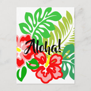 Hawaiian Hibiscus Flower Print Vykort