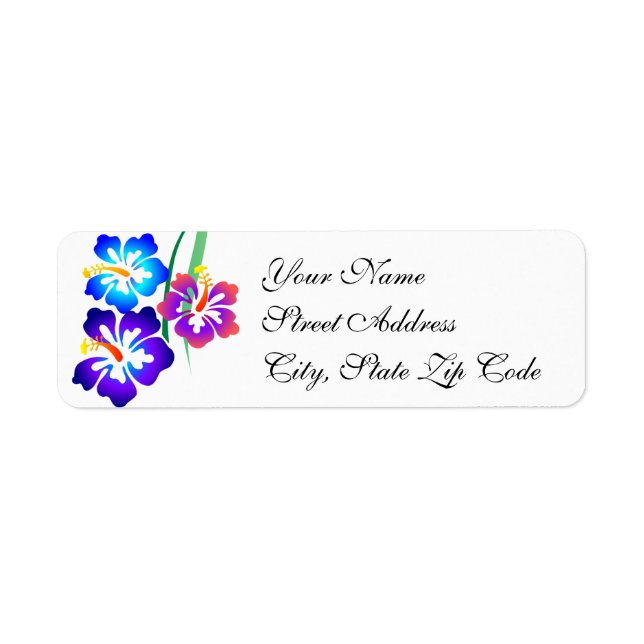 Hawaiian Hibiscus Flowers Aloha Returadress Etikett (Framsidan)