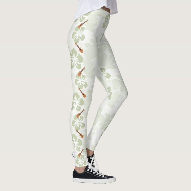 Hawaiian Hibiscus Flowers Ukulele Music Instrument Leggings (Höger)