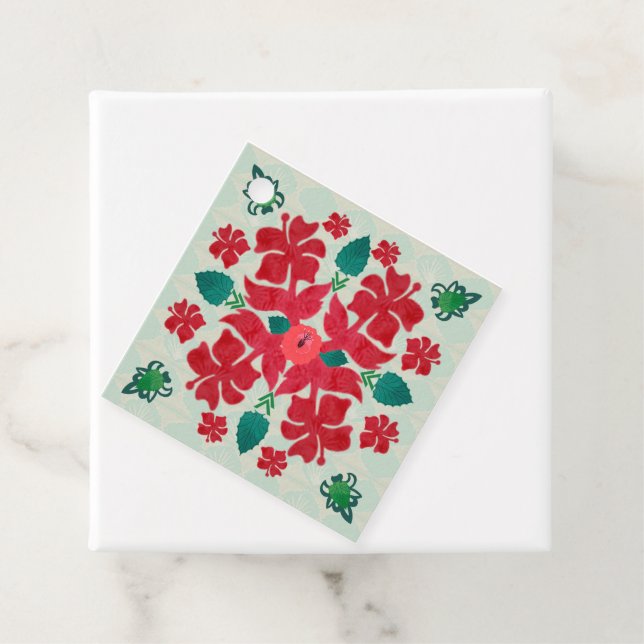 Hawaiian Hibiscus jul Quilt Gift Märkre Gåvor Etiketter (På plats)