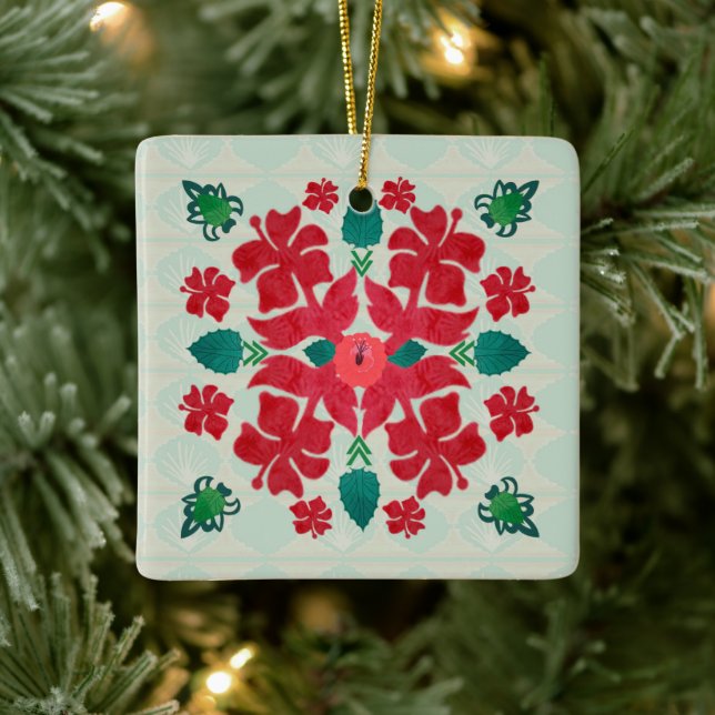 Hawaiian Hibiscus jul Quilt Mönster Ornament (Träd)