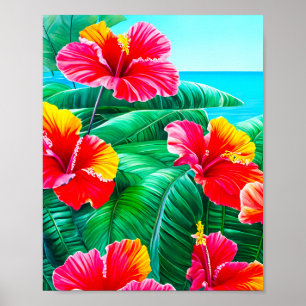 Hawaiian Hibiscus tropiska blommor Poster