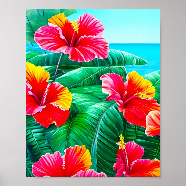 Hawaiian Hibiscus tropiska blommor Poster (Framsidan)