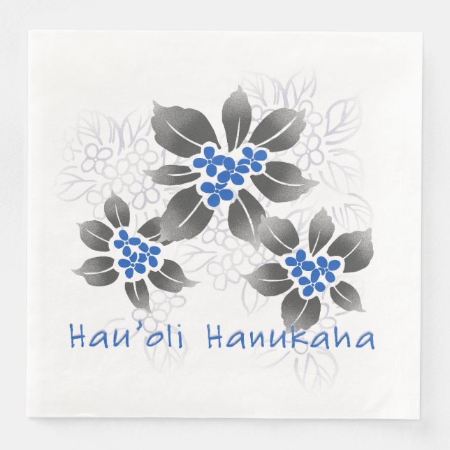 Hawaiian Holly Hanukkah Blue Blommigt Pappersservett (Framsida)