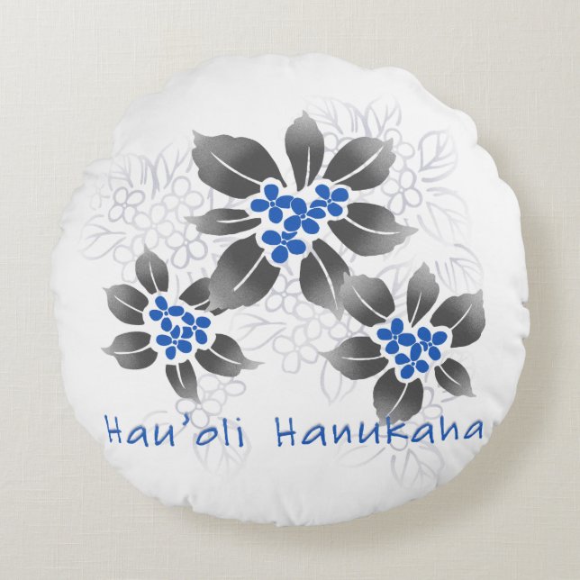 Hawaiian Holly Hanukkah Blue Blommigt Rund Kudde (Framsidan)