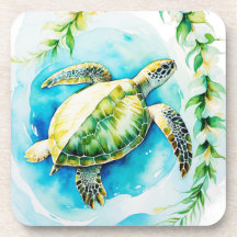 Hawaiian Honu med Plumeria & Maile Watercolor