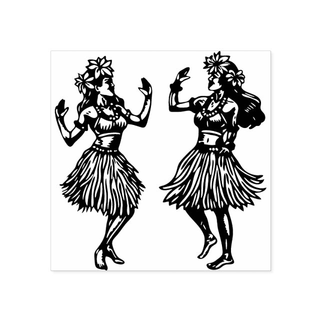 Hawaiian Hula Dancer Girls Rubber Frimärke Stämpel (Tryck)