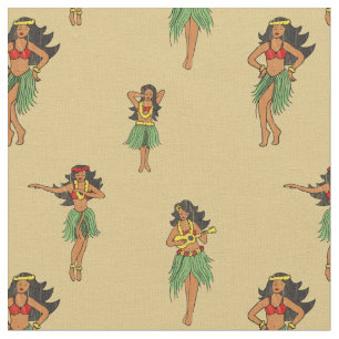 Hawaiian Hula Dancing Girls Vintage Mönster Tyg