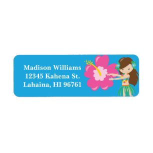 Hawaiian Hula Girl Cute Beach Luau Returadress Etikett