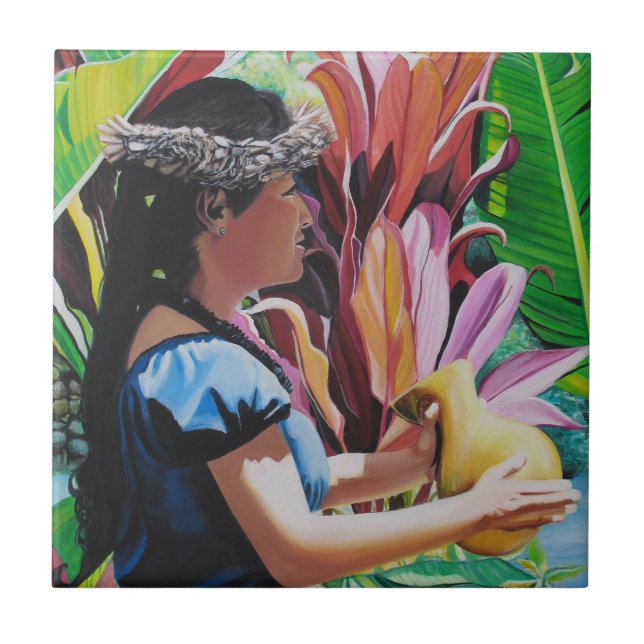 Hawaiian Hula Girl Dancer med Ipu Kakelplatta (Framsidan)