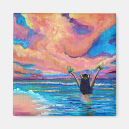 Hawaiian Hula Girl vid Sunrise Magnet
