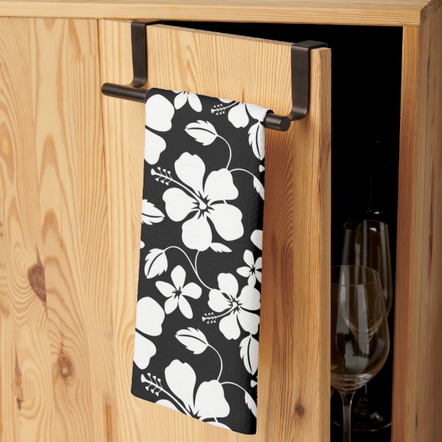 HAWAIIAN HULA (HIBISCUS) BLACK KITCHEN TOWEL KÖKSHANDDUK (Thirds Fold)