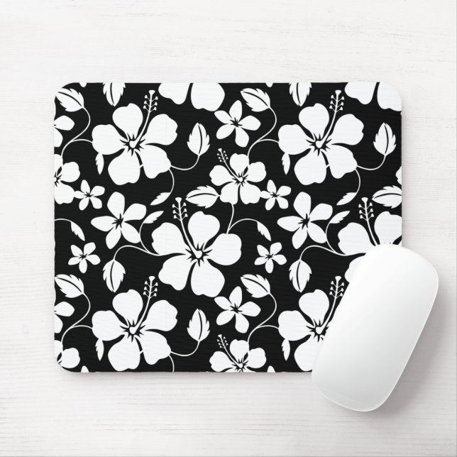 HAWAIIAN HULA (HIBISCUS) BLACK MOUSE PAD MUSMATTA (Med mus)
