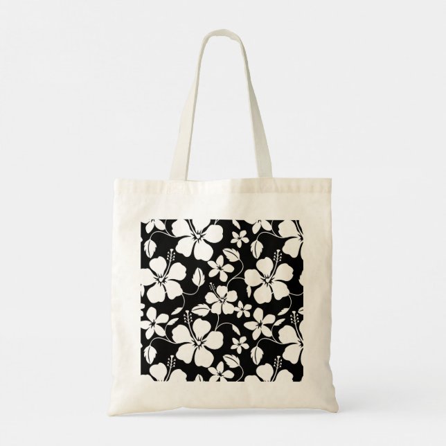 HAWAIIAN HULA (HIBISCUS) BLACK TOTE BAG TYGKASSE (Baksida)