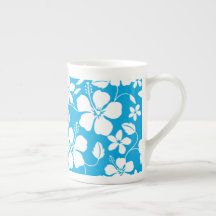 HAWAIIAN HULA (HIBISCUS) BLUE BONE CHINA MUGG