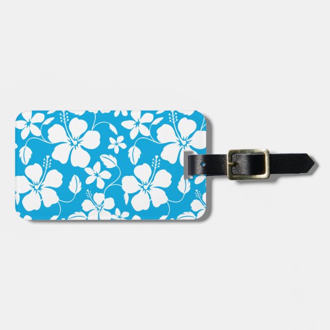 HAWAIIAN HULA (HIBISCUS) BLUE LUGGAGE TAG BAGAGEBRICKA (Horisontell Framsida)
