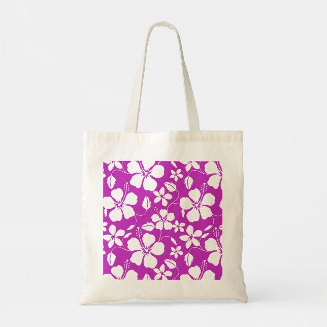 Hawaiian Hula (Hibiscus) Mönster i Berry Tote Bag Tygkasse (Baksida)