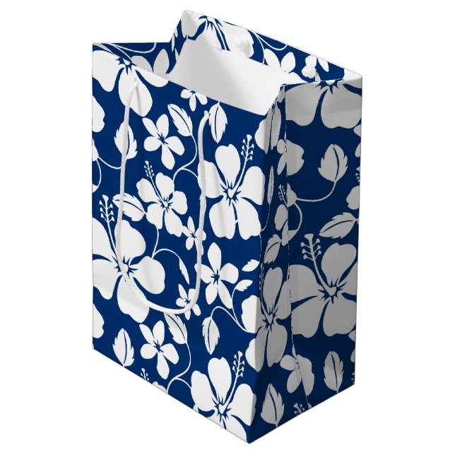 HAWAIIAN HULA (HIBISCUS) NAVY LARGE GIFT BAG (Framsidan Vinklad)
