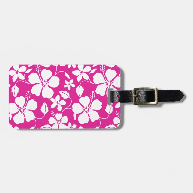 HAWAIIAN HULA (HIBISCUS) ROSA LUGGAGE TAG BAGAGEBRICKA (Horisontell Framsida)