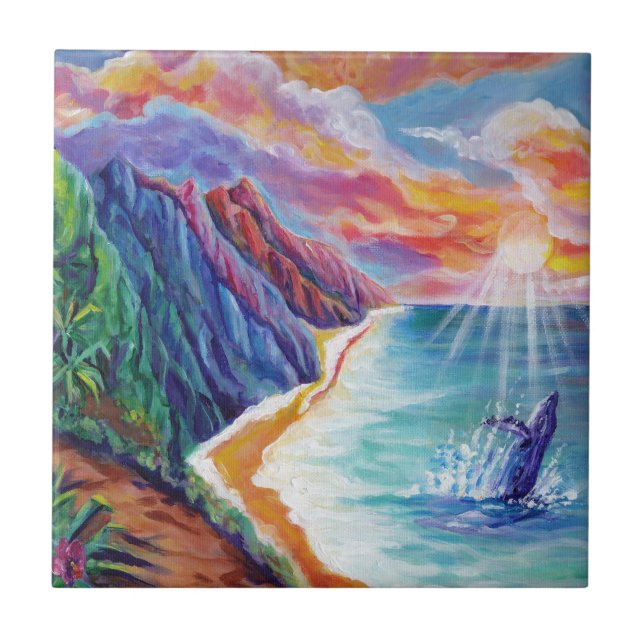 Hawaiian Humpback Whale och Na Pali Kauai Kakelplatta (Framsidan)