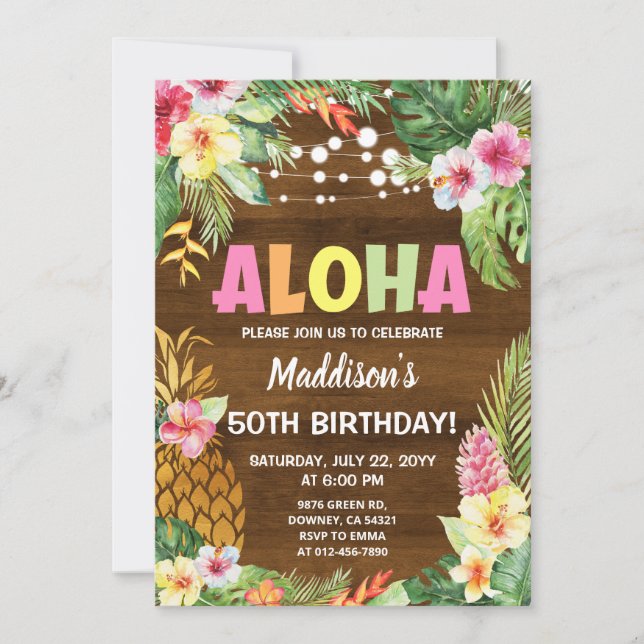 Hawaiian Inbjudan Tropical Aloha Birthday-inbjudan (Framsida)
